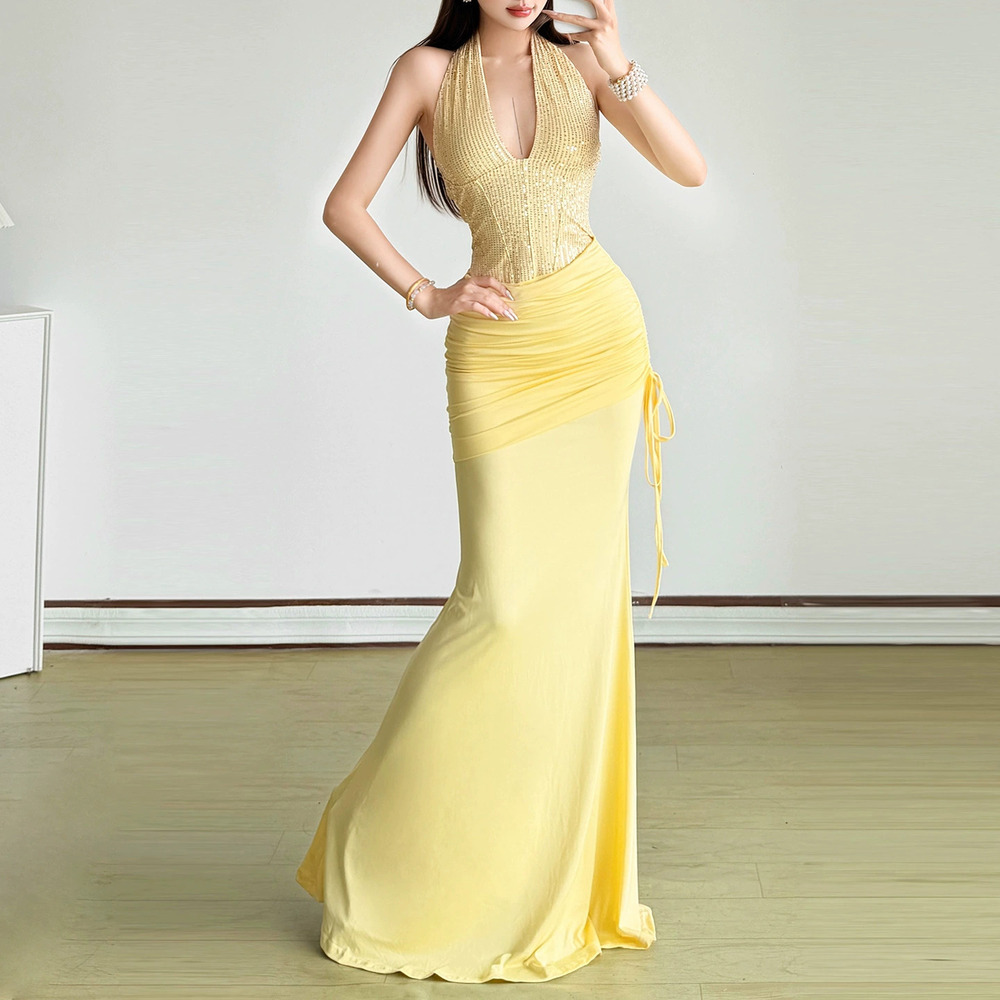 Zara Summer Halter Neck Deep V Fishtail Party Dress